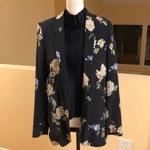 Zara Woman Navy Multicolor Floral Blazer, Professional Casual Chic, X Small, New - Picture 2 of 7